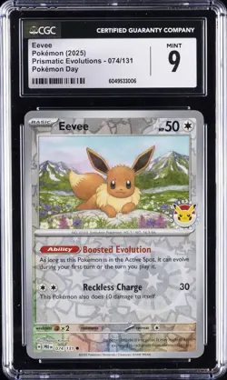 2025 POKEMON PRISMATIC EVOLUTIONS POKEMON DAY #074/131 EEVEE CGC 9 - Image 1