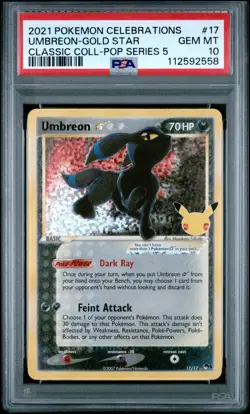 2021 POKEMON CELEBRATIONS CLASSIC COLL #17 UMBREON-GOLD STAR PSA 10 - Image 1