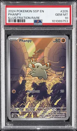 2024 POKEMON SSP EN-SURGING SPARKS ILLUSTRATION RARE #205 PHANPY PSA 10 - Image 1