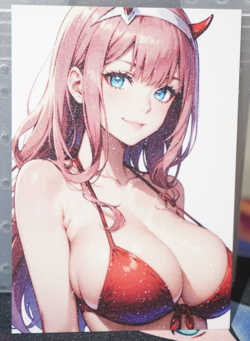 Zero Two 02 Darling in the Franxx Sexy Anime Waifu Textured Custom Card - Image 1
