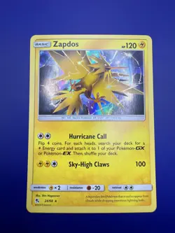 ⚡Zapdos 24/68 Holo Rare - Sun & Moon Hidden Fates Pokemon Card NM - Image 3