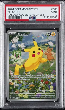 2024 POKEMON SVP EN-SV BLACK STAR PROMO PALDEA ADVENTURE CHEST PIKACHU PSA 9 - Image 1