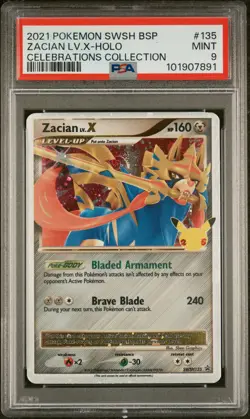 2021 POKEMON SWSH BLACK STAR PROMO CELEBRATIONS COLL #135 ZACIAN LV.X-HOLO PSA 9 - Image 1