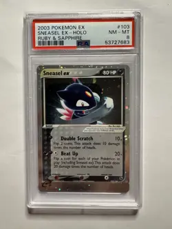 Sneasel EX Holo Pokemon Card 103/109 Ruby and Sapphire Edition PSA 8 - Image 1