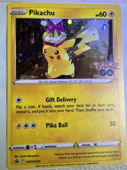 Pokemon Go STAMPED Pikachu Black Star SWSH234 TCG ERROR FULL CARD BLEED SWIRL - Image 2