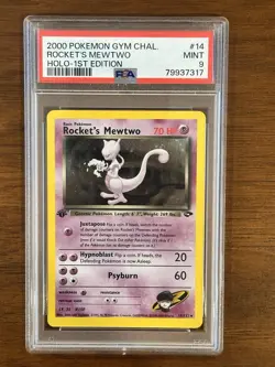 2000 Pokemon Gym Challenge Rocket’s Mewtwo Holo 1st Edition PSA 9 #14 - Image 1