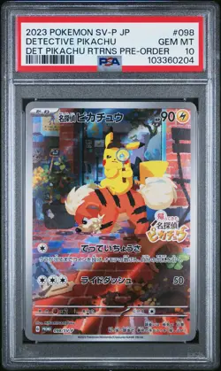 2023 POKEMON JAPANESE SV-P PROMO #098 DETECTIVE PIKACHU PSA 10 - Image 1