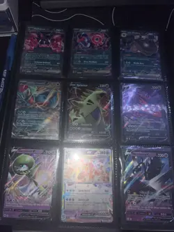 POKEMON BINDER PAGE, ASSORTMENT OF CARDS, ALL NEAR MINT CONDITION, EX AND V CARD - Image 1