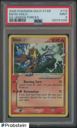 2005 Pokemon Entei Gold Star Holo EX Unseen Forces 113/115 PSA 9 MINT - Image 1