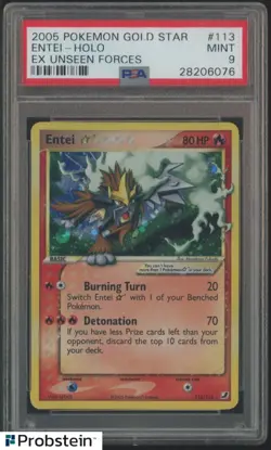 2005 Pokemon Entei Gold Star Holo EX Unseen Forces 113/115 PSA 9 MINT - Image 1