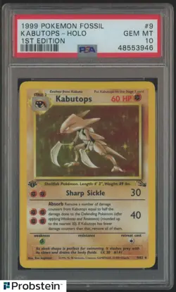 1999 Pokemon Fossil 1st Edition #9 Kabutops Holo PSA 10 GEM MINT - Image 1