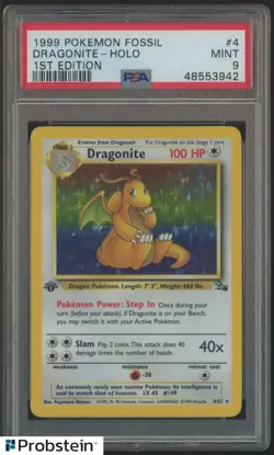 1999 Pokemon Fossil 1st Edition #4 Dragonite Holo PSA 9 MINT - Image 1