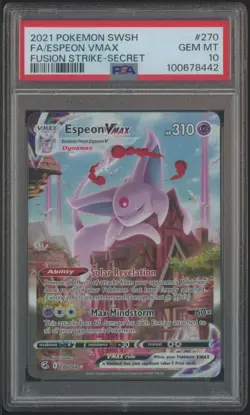 2021 Pokemon SWSH Fusion Strike Secret #270 Espeon Vmax Fa PSA 10 GEM MINT - Image 1