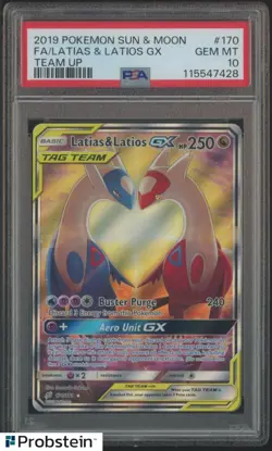 2019 Pokemon Sun & Moon Team Up #170 FA Latios & Latias Gx PSA 10 GEM MINT - Image 1