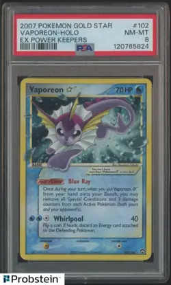 2007 Pokemon Gold Star Ex Power Keepers #102 Vaporeon Holo PSA 8 NM-MT - Image 1