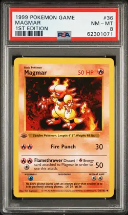 1999 POKEMON BASE SET 1ST EDITION #36 MAGMAR PSA 8 - Image 1
