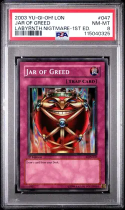 2003 Yu-Gi-Oh! Jar Of Greed Labyrinth of Nightmare LON 1st Edition Super PSA 8 - Image 1