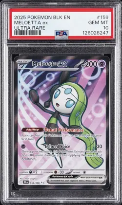 2025 POKEMON BLK EN-BLACK BOLT ULTRA RARE #159 MELOETTA EX PSA 10 - Image 1