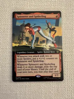 Spinneret and Spiderling Extended Art R0264 Spider-Man MTG NM - Image 1