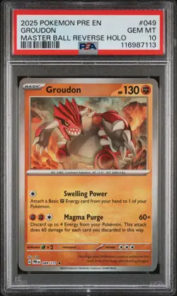 2025 POKEMON PRE EN-PRISMATIC EVOLUTIONS MASTER BALL REVERSE HOLO GROUDON PSA 10 - Image 1