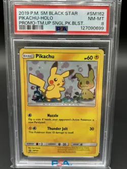 Pokemon TCG 2019 Pikachu Sun&Moon Black Star Promo Holo #SM162 Near Mint PSA 8 - Image 1