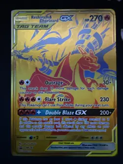 Pokemon TCG Reshiram & Charizard GX SM247 Black Star Promo Full Art Gold Card - Image 1