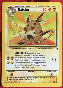 Pokemon TCG Raichu 29/62 Fossil Unlimited Rare Non-Holo Card. - Image 1