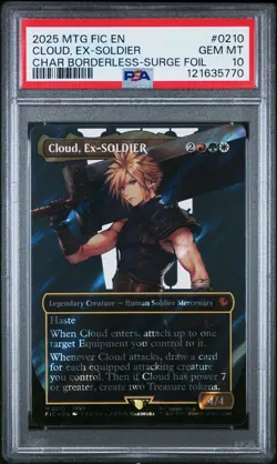 Cloud, Ex-Soldier 0210 Char Borderless-Surge Foil MTG Final Fantasy PSA 10 - Image 1