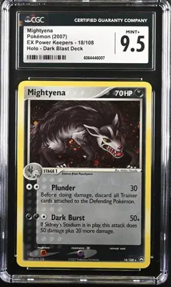 CGC 9.5 MINT+ Mightyena EX Power Keepers 18/108 Holo Dark Blast Deck Pokemon - Image 1