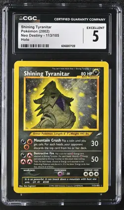 CGC 5 Shining Tyranitar 2002 Neo Destiny 113/105 Holo Pokemon Card - Image 1