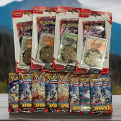 Pokemon TCG Destined Rivals Checklane Blister X4 & Surging Sparks Booster X8 - Image 1