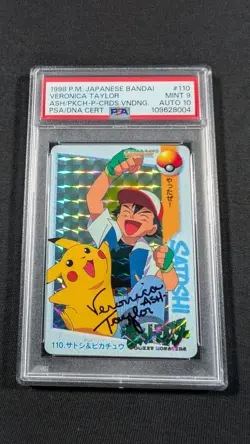 Pokemon Japanese Anime Ash & Pikachu #110 PSA 9 MINT Veronica Taylor AUTO 10 - Image 1