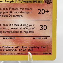Rapidash 44/64 Uncommon Pokemon TCG WOTC Unlimited Jungle Light Play LP - Image 5