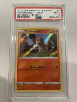 2019 Pokemon Sun & Moon Charmander Holo PSA 9 Detective Pikachu Card - Image 1