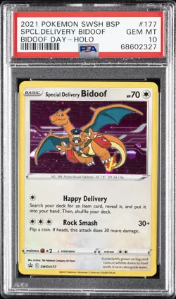 2021 POKEMON SWSH BLACK STAR PROMO #177 SPECIAL DELIVERY BIDOOF-HOLO PSA 10 - Image 1