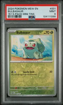2024 POKEMON MEW EN-151 | 151 5-PACK MINI TINS #001 BULBASAUR PSA 9 - Image 1