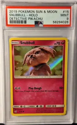 2019 Pokemon Sun & Moon # 15 Snubbull - Holo Detective Pikachu PSA 9 MINT - Image 1