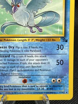 Pokemon TCG Fossil Articuno Non Holo Rare 17/62 NM Vintage WOTC - Image 4