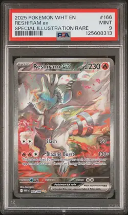 2025 POKEMON WHT EN-WHITE FLARE SPECIAL ILLUSTRATION RARE #166 RESHIRAM EX PSA 9 - Image 1