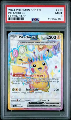 2024 POKEMON SSP EN-SURGING SPARKS ULTRA RARE #219 PIKACHU EX PSA 9 - Image 1