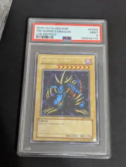 Yugioh Tri Horn Dragon LOB-K000 Korean MINT PSA 9 Secret Rare - Image 1