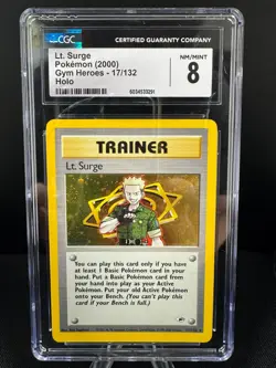 CGC 8 Lt. Surge 2000 Gym Heroes 17/132 Holo Pokemon Card - Image 1