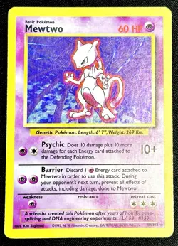 Pokemon Mewtwo TCG Base Set Holo Unlimited Rare Card 10/102 MP Condition - Image 1