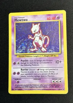 Pokemon Mewtwo TCG Base Set Holo Unlimited Rare Card 10/102 MP Condition - Image 2