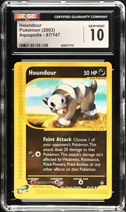 CGC 10 GEM MINT Houndour 87/147 Aquapolis Pokemon E Series WOTC 2003 - Image 1