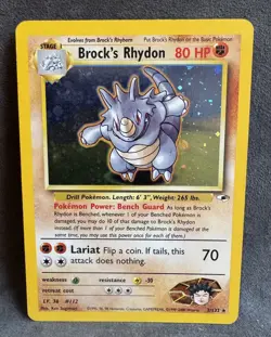 Brock's Rhydon 002/132 Gym Heroes Holo Pokemon TCG Heavily Played Dent - Image 1