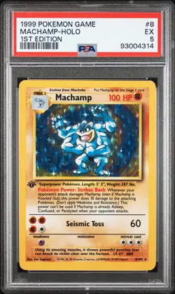 1999 POKEMON BASE SET 1ST EDITION #8 MACHAMP-HOLO PSA 5 - Image 1