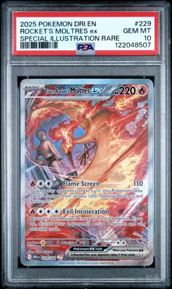 2025 POKEMON DRI EN-DESTINED RIVALS #229 TEAM ROCKET'S MOLTRES EX PSA 10 - Image 1