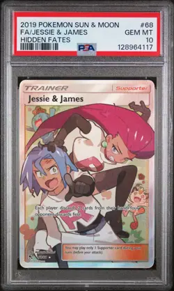 2019 Pokemon Sun & Moon Hidden Fates #68 Full Art/Jessie & James PSA 10 - Image 1