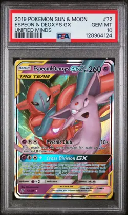 POKEMON SUN & MOON UNIFIED MINDS #72 ESPEON & DEOXYS GX *SEQUENTIAL PSA 10 DUO* - Image 1